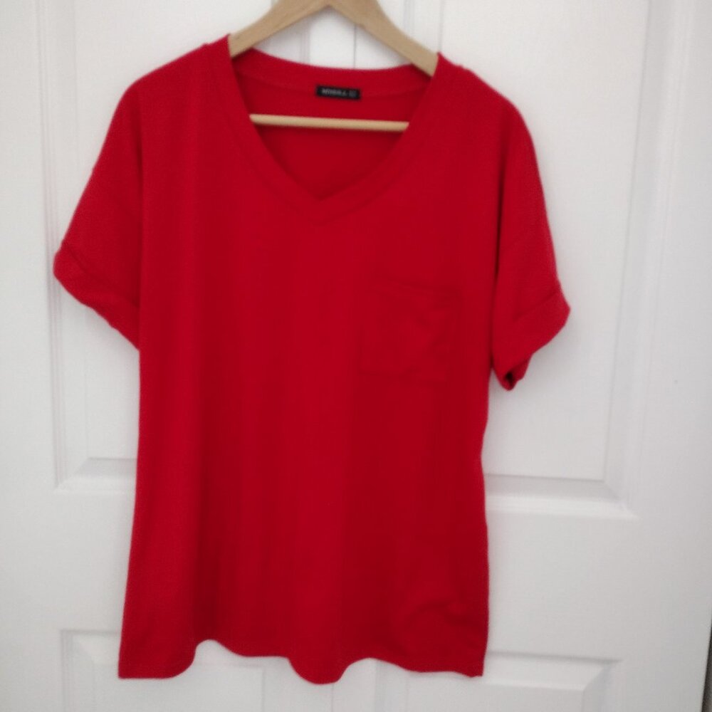 Miholl red V-neck short sleeve tee in size Large — NWOT (New Without Tags).